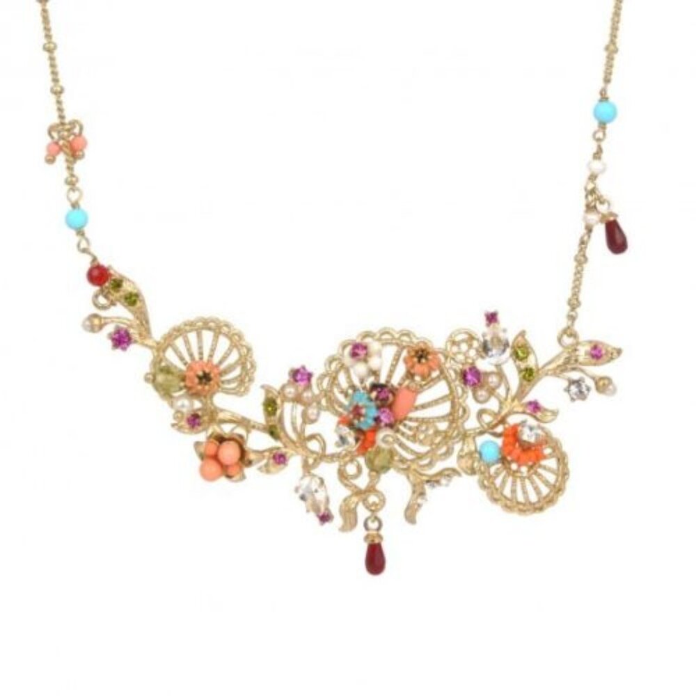 Les Nereides Arabesques Metal Lace And Embroidery Necklace